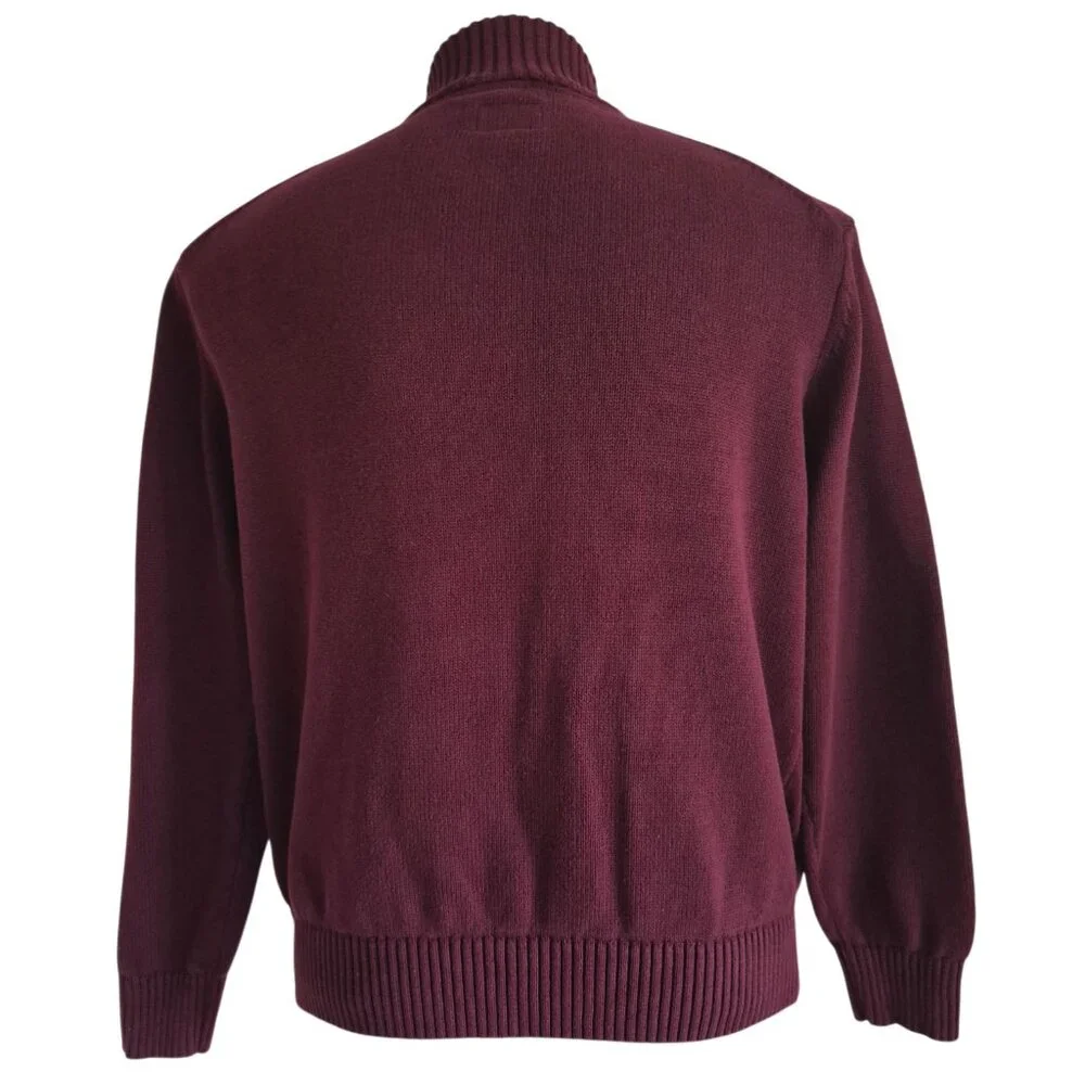 St. John's Bay Quarter Zip 100% Cotton Heavy Knit Sweater Maroon Red Size XL